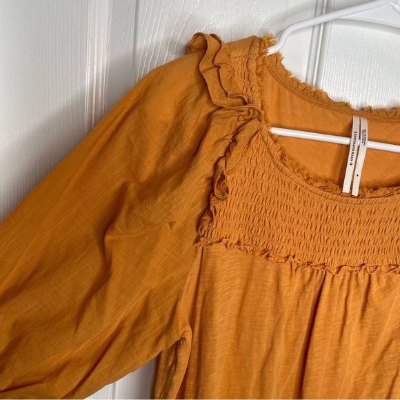 Anthropologie Smocked Short Puff Sleeve Shirt in Mustard Yellow M - Picture 6 of 11